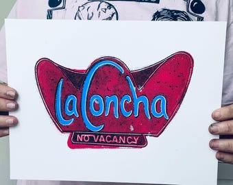 La Concha Motel Screen Print | Vintage Las Vegas Mid-Century Modern Art | Neon Sign | Retro