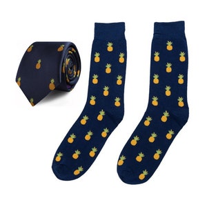 Pineapple Socks & Tie Combo Gift for Men | Pineapple Ties for Him Fruit Lover Fruits Farmer Ties for Men Pine Apple Socks | Groomsmen Bundle