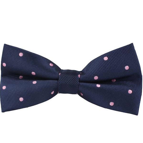 Navy Pink Polka Dot Bow Tie Mens Navy Pinkish Blush Pink Poka Dot Bow Ties for Men Bowties Wedding Bow Ties for Groomsmen Groomsman