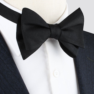 SELF TIE Black 100% Silk Twill Bow Tie Untied Bow Tie Mens Bowtie Wedding Groomsman Bow Tie Mens Gift for Dad Groomsmen Groom Gift zdjęcie 1