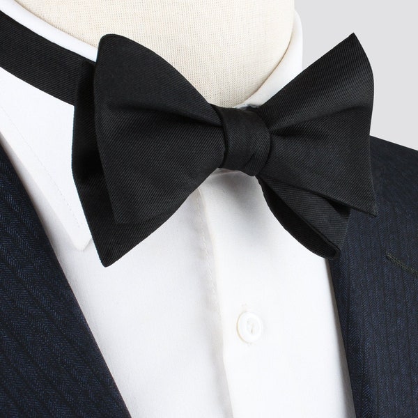 SELF TIE Black 100% Silk Twill Bow Tie Untied Bow Tie Mens Bowtie Wedding Groomsman Bow Tie Mens Gift for Dad Groomsmen Groom Gift