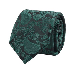 Green Paisley Skinny Tie Mens Wedding Ties Necktie for Groomsmen | Husband Tie | Birthday Tie for Him | Tie for Dad