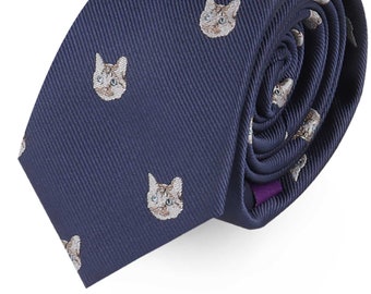 Cat Kitten Lover Animal Skinny Tie Mens Necktie Pet Furball Ties Fur Ball Gift for Him | Work Colleague Tie | Fathers Day Gift