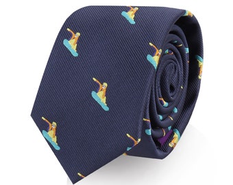 Snowboarder Skinny Tie Mens Necktie Snowboarding Sports Tie | Snow Board Birthday Gift for Him | Work Colleague Tie | Fathers Day Gift