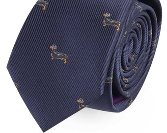 Salsiccia Cane Skinny Tie Mens Necktie Animal Tie / Dog Lover Gift for Him / Groomsmen Wedding Ties / Work Colleague Tie / Fathers Day Gift