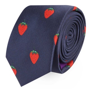 Strawberry Ties for Him Fruit Lover Fruits Farmer Ties for Men Straw Berry Gift | Skinny Tie | Neckties for Men | Work Colleague Gift Him