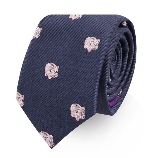 Tirelire Skinny Tie Pig Mens Necktie Animal Tie | Cadeau d’argent de banquier pour lui | | des liens investisseurs investisseurs Lien avec un collègue de travail