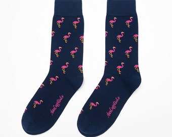 Pink Flamingo Socks for Him | Happy Fun Socks Animal Lover Socks | Groomsmen Wedding Socks | Women Socks for Her | Christmas Gift Socks