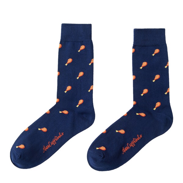 Chicken Drumstick Socks for Men | Fried Chicken Happy Fun Socks | Food Lover Socks for Men | Groomsmen Wedding Socks | Christmas Gift Socks