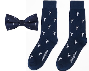 Golf Lover Socks & Bowtie Combo Gift for Men | Golf Swing Socks for Men | Golfer Golf Swing Bow Tie for Him | USPGA Caddie Tee Mens Bow Ties