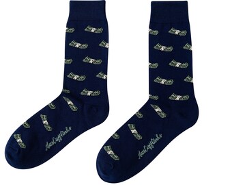 Cash Money Socks for Him Wall Street Banker Happy Fun Socks | Dollar Bill Socks for Her | Millionaire Groomsmen Wedding Socks | Xmas Gift