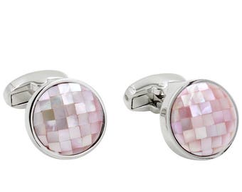 Dome Pink Cufflinks for Men | Mosaic Pink Cufflinks | Premium Cuff Links | Groomsmen Cufflinks for Him | 5 Yr Warranty | Wedding Annversary