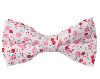 Pink Floral Bow Tie Cotton Bow Tie Mens Bow Tie Husband Gift Mens Gift for Dad Flower Bowtie