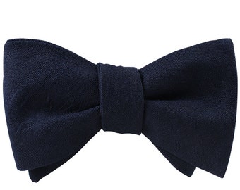 Navy SELF TIE Bow Tie Linen & Cotton Untied Bow Tie Mens Bow Tie Gift Groomsmen Bow Tie Mens Gift for Dad Groomsmen Gift Groom Gift