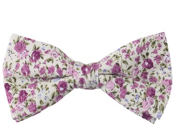 Purple Pink Floral Bow Tie Cotton Bow Tie Mens Bow Tie Husband Gift Groomsmen Bow Tie Mens Gift for Dad Groomsmen Gift Groom bowtie