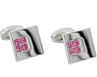 Pink Diamonte Cufflinks Mens Square Cuff links Gift for Him Groom Wedding Cufflinks Groomsmen Gift Pink Mens Gift for Dad Gift for Him