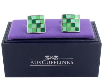 Coral Green Cufflinks | Premium Cuff Links | Gift for Men or as Groomsmen Gifts | Square Cufflinks | 5 Yr Warranty | Cufflinks Box Inc