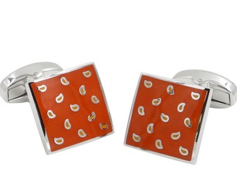 Tear Drop Orange Cufflinks  | 5 Year Warranty | Cufflinks Box Inc | Premium Cuff Links | Gift for Men or as Groomsmen Gifts | His Cufflinks