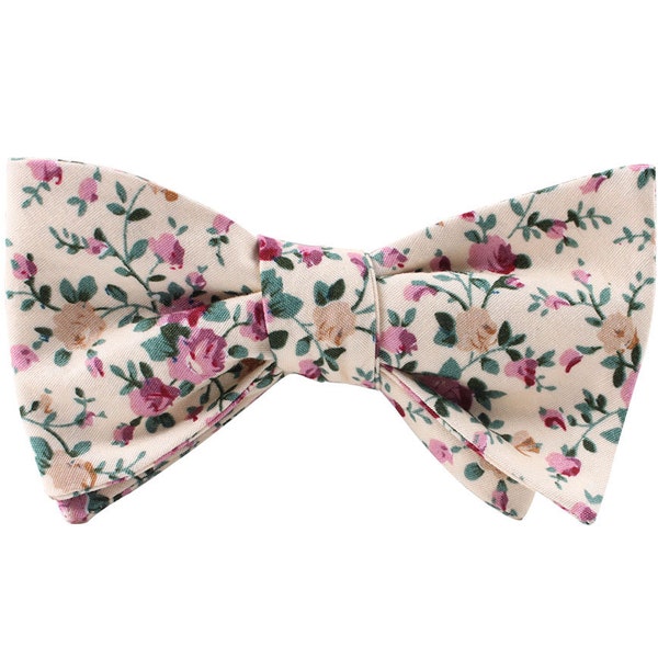 Crème Rose Floral SELF TIE Noeud papillon Coton Untied Bow Tie Mens Bow Tie Cadeau Groomsmen Bow Tie Mens Cadeau pour papa Groomsmen Cadeau Groom Cadeau