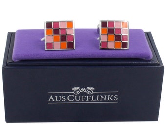 Orange Pink Cufflinks  | 5 Year Warranty | Cufflinks Box Inc | Premium Cuff Links | Gift for Men or as Groomsmen Gifts | Cufflinks for Him