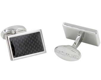 Carbon Fiber Cufflinks | 5 Year Warranty | Cufflinks Box Inc | Premium Cuff Links | Gift for Men or as Groomsmen Gifts | Black Cufflinks