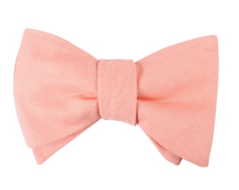 Pink Peach SELF TIE Bow Tie Linen & Cotton Untied Bow Tie Mens Bow Tie Gift Groomsmen Bow Tie Mens Gift for Dad Groomsmen Gift Groom Gift