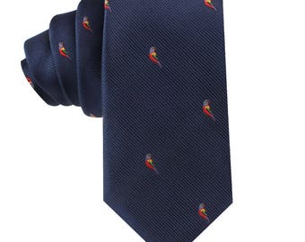 Parrot Lorikeet Bird Skinny Tie Mens Necktie Tie | Wildlife Gift for Him | Groomsmen Wedding Ties | Work Colleague Tie | Fathers Day Gift