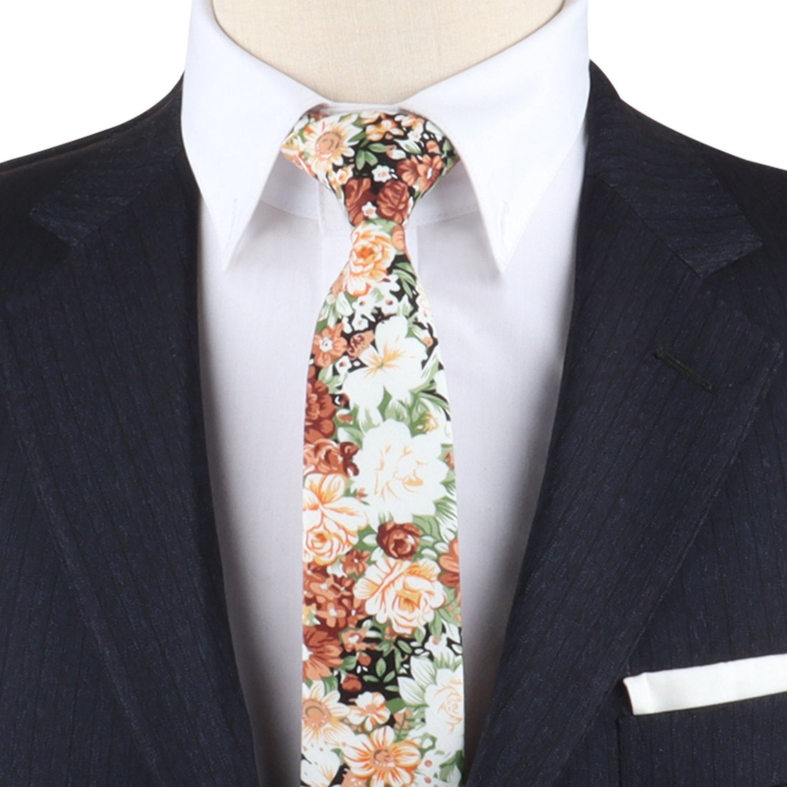 Floral Artisan Skinny Tie for Men Flower Slim Ties Husband image 2