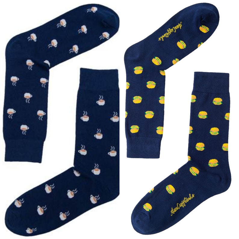 Cappuccino Latte Caffeine Tea Novelty Gift Socks Hamburger Hungry Take Out Fast Food Lover for Men Coffee Burger Socks 2 Pairs Socks