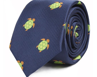 Green Turtle Ties for Him | Sea Animal Lover Tortoise Neckties for Men | Birthday Gift for Him | Work Colleague Present | Fathers Day Tie