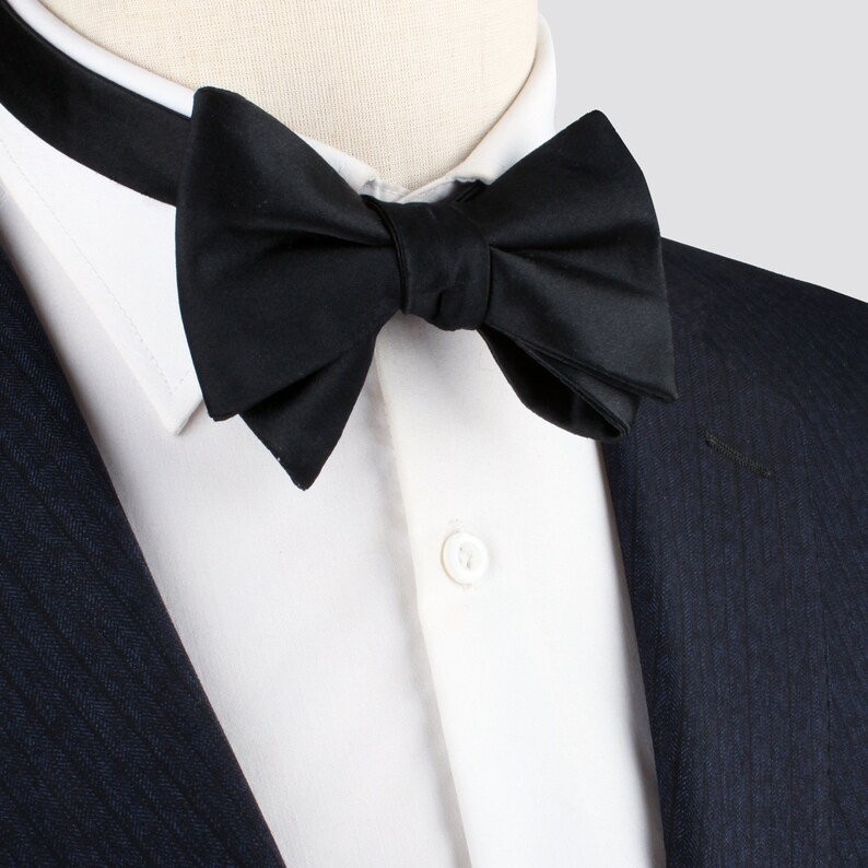 SELF TIE Black 100% Satin Silk Bow Tie Untied Bow Tie Mens | Etsy
