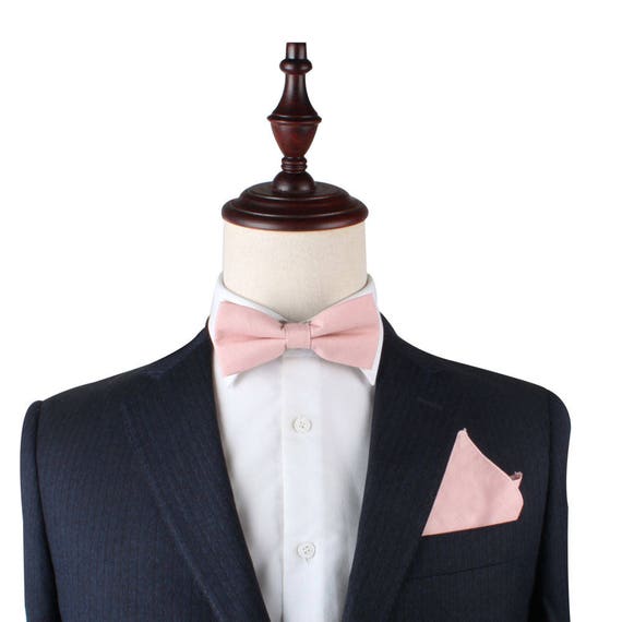 Blush Light Pink Bow Tie Pocket Square Set Cotton Matching - Etsy Singapore