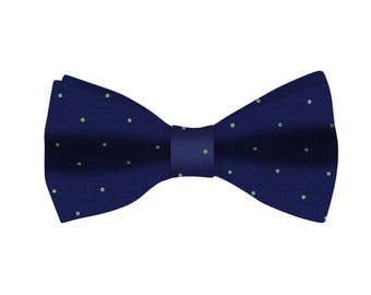 Navy Green Polka Dot Bow Tie Mens Navy Bow Ties for Men Husband Gift Groomsmen Bowtie Mens Gift for Dad Gift for Him Gift Him