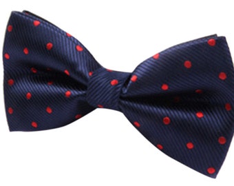 Navy Red Polka Dot Bow Tie Bowtie Mens Bow Tie Gift for Man Bow Tie Men Husband Gift for Him Wedding Mens Gift for Dad Groomsmen Gift Him