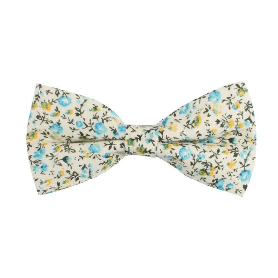 Cream Blue Floral Bow Tie Linen & Cotton Bow Ties Men | Etsy