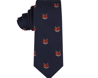 Fox Head Skinny Tie Mens Necktie Animal Tie | Orange Fox Gift for Him | Groomsmen Wedding Ties | Work Colleague Tie | Fathers Day Gift