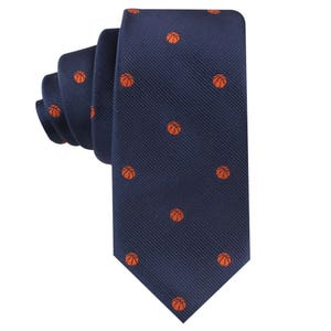 Basketball Fan BBall Skinny Tie Mens Necktie | Sports Tie | Birthday Gift for Him | Groomsmen Wedding Ties | Work Colleague Fathers Day Tie