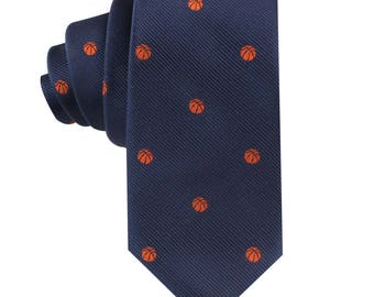 Basketball Fan BBall Skinny Tie Mens Necktie | Sports Tie | Birthday Gift for Him | Groomsmen Wedding Ties | Work Colleague Fathers Day Tie