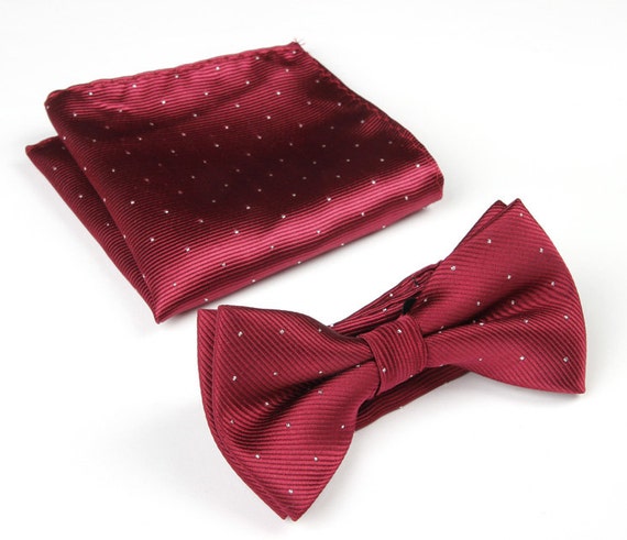 Matching Crimson Red Bow Tie White Polka Dot u0026 Pocket Square - Etsy  Singapore