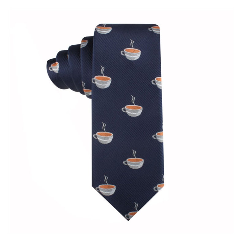 Coffee Lover Cappuccino Latte Caffeine Tie for Him Espresso Gift for Men Long Black Neckties for Men Work Colleague Gift for Him image 2