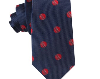 Cricket Fan Skinny Tie Mens Necktie | Cricket Ball Sports Tie | Birthday Gift for Him | Groomsmen Wedding Ties | Fathers Day Tie Work Gift