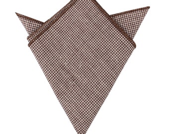 Brown Houndstooth Pocket Square Linen & Cotton Handkerchief Mens Bow Tie Husband Gift Groomsmen Handkerchief Mens Hanky Hankie Groom Gift