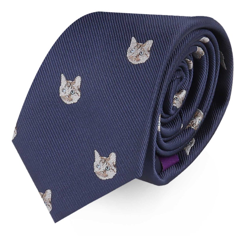 Cat Kitten Lover Animal Skinny Tie Mens Necktie Pet Furball Ties Fur Ball Gift for Him Work Colleague Tie Fathers Day Gift image 1