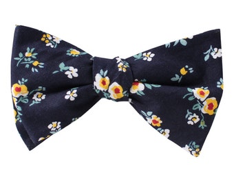 Navy Floral SELF TIE Bow Tie Cotton Untied Bow Tie Mens Bow Tie Gift Groomsmen Bow Tie Mens Gift for Dad Groomsmen Gift Groom Gift Christmas