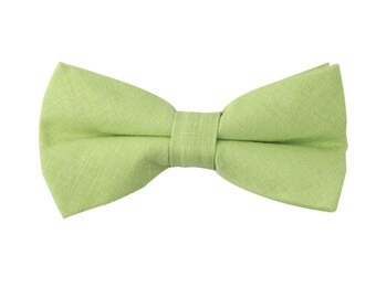 Light Green Bow Tie Linen & Cotton Bow Tie Mens Bow Tie Husband Gift Groomsmen Bow Tie Mens Gift for Dad Groomsmen Gift Groom Gift for Him