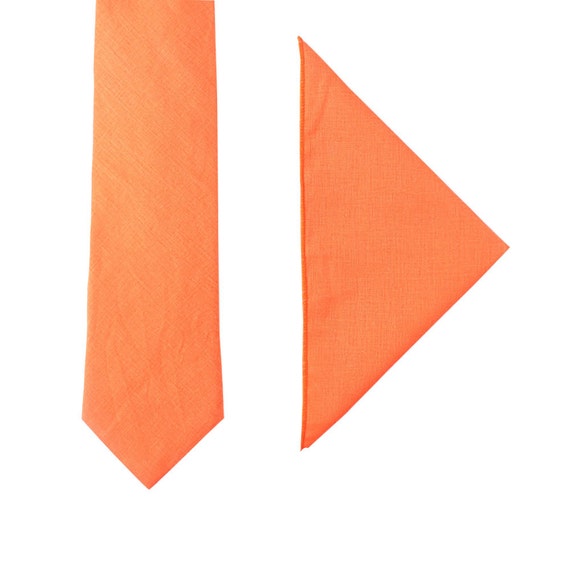 Orange Skinny Tie Pocket Square Set Linen u0026 Cotton Matching - Etsy Singapore