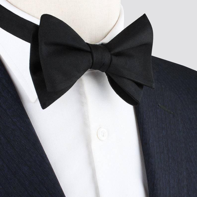 SELF TIE Black 100% Silk Twill Bow Tie Untied Bow Tie Mens Bowtie Wedding Groomsman Bow Tie Mens Gift for Dad Groomsmen Groom Gift zdjęcie 1