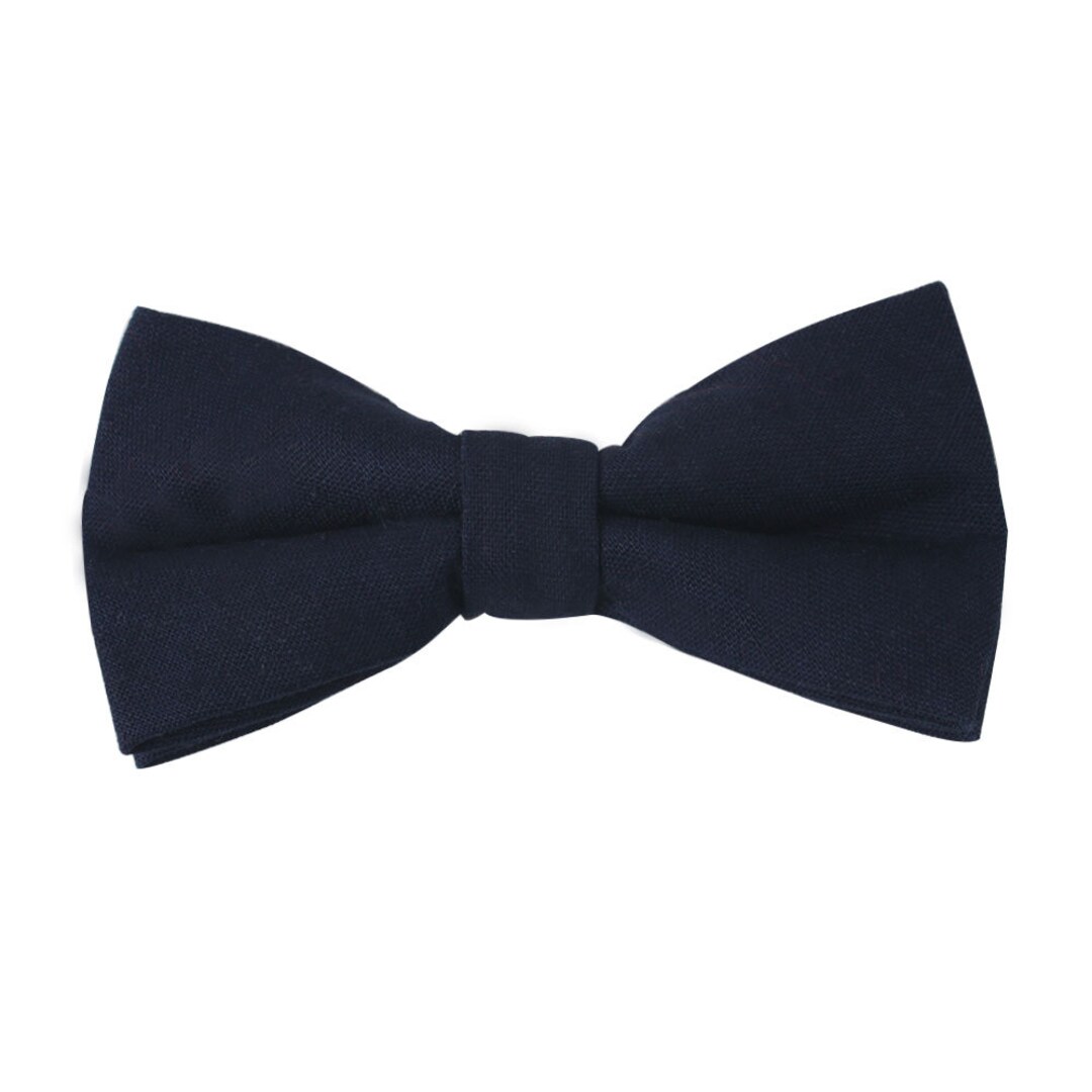 Navy Blue Bow Tie Linen & Cotton Bow Ties Bow Tie for Him Etsy