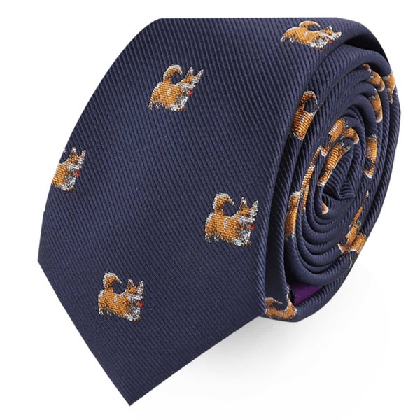 Corgi Puppy Dog Skinny Tie Mens Necktie Animal Tie | Dog Lover Gift for Him | Groomsmen Wedding Ties | Work Colleague Tie | Fathers Day Gift