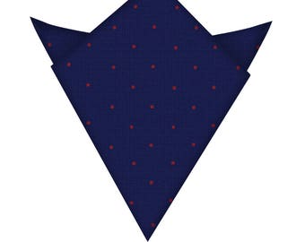 Navy Pocket Square Rouge Polka Dot Mari Cadeau Groomsmen Mouchoir Hommes Hanky Groom Cadeau pour Lui Graduation Poket Square